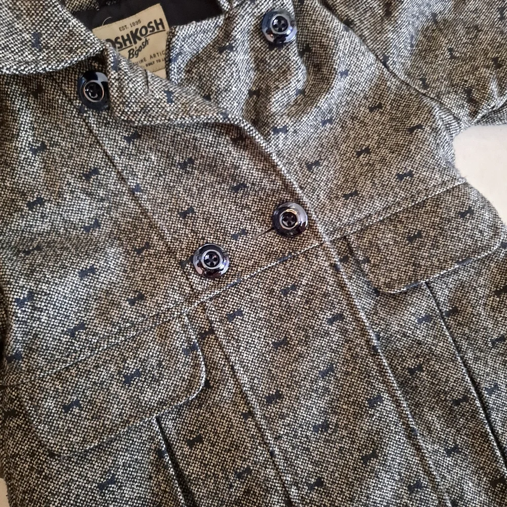 OshKosh B'gosh Tweed dbl breasted pea coat with sherpa hood and blu bow …